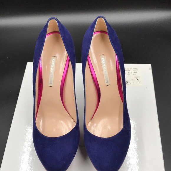 NICHOLAS KIRKWOOD Helmut Navy Suede, Metallic Fuchsia, 5.5"Heel Luxury NWT US 8 - Picture 6 of 16